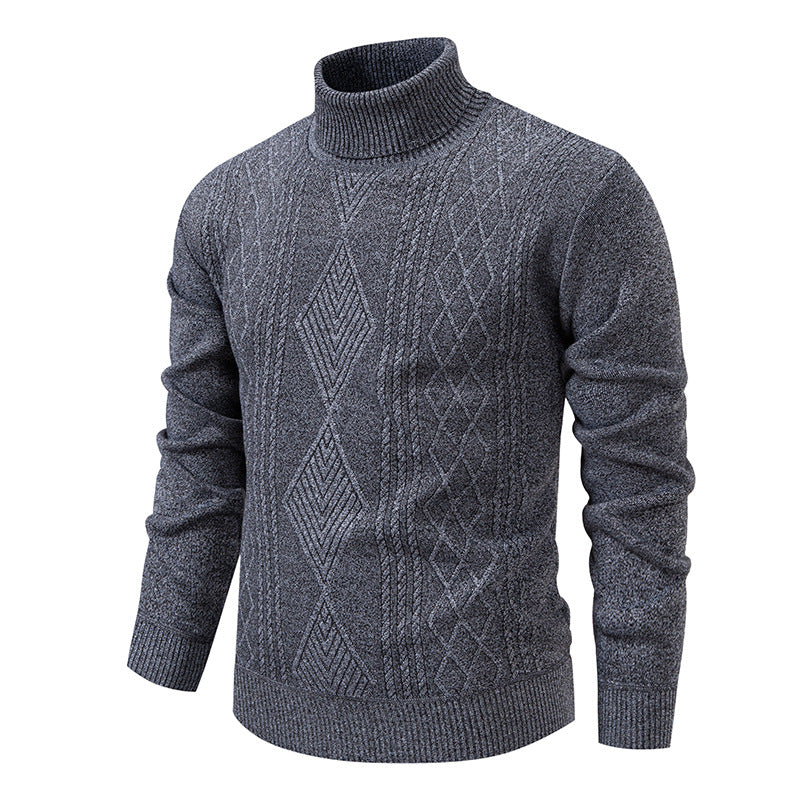 Herren nan Feinstrick-Rollkragenpullover mit strukturierter Zopfmuster-Struktur und körpernahem Schnitt R&B