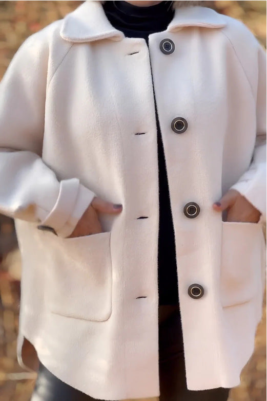 Damen modische und warme Wollejacke mit praktischen Taschen R&B