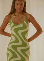 Damen Designer-Midi-Kleid mit stilvollem Grafikmuster R&B