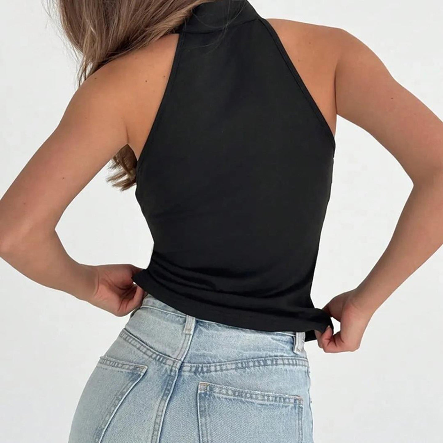 Damen Hochgeschlossenes Sporttop mit dekorativem Schlitz und eleganter Schnalle R&B