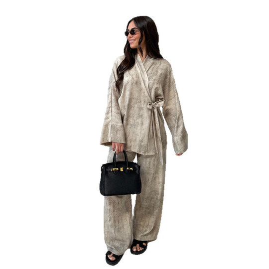 Damen elegantes und komfortables Zweiteiliges Set mit lässigem Kimono-Oberteil R&B