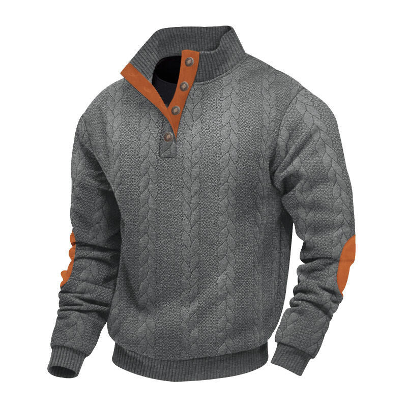 Herren nan grober Zopfstrick Troyer mit Knopfleiste und Veloursleder-Ellenbogenpatches R&B