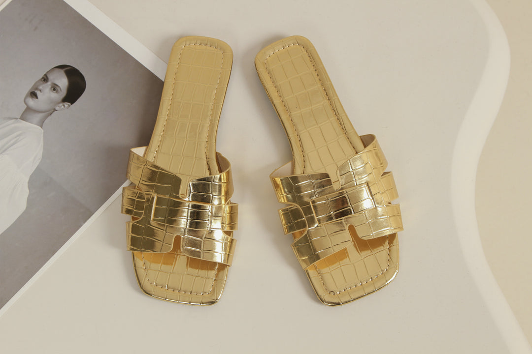 Damen Komfortable Slip-On Sandalen mit trendiger Kroko-Prägung R&B
