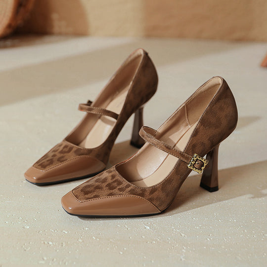 Damen elegante Mary Jane Pumps mit charakteristischem Blockabsatz und dekorativem Riemen R&B