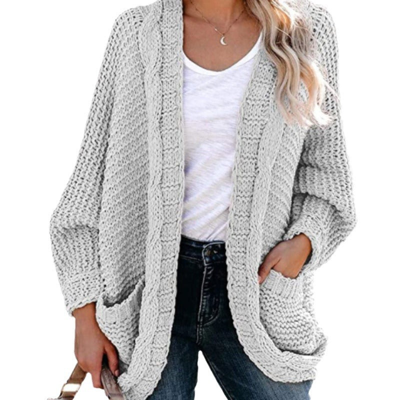 Damen Grobstrickjacke mit lässigen Konturen und großen Taschen R&B