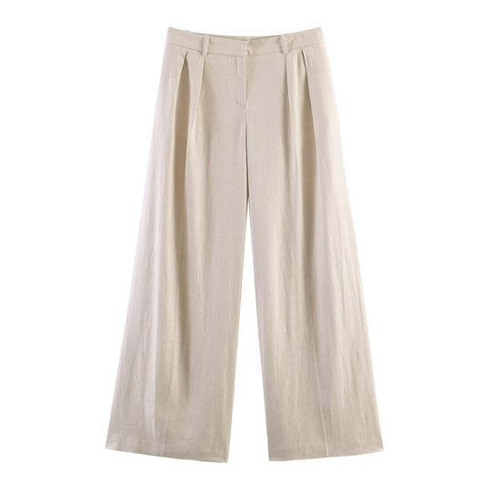Damen Weite Leinenhose mit eleganten Falten und hohem Bund R&B
