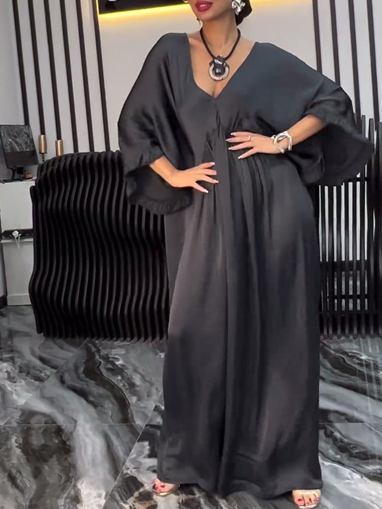 Damen Longmaxikleid mit eleganten Schlagärmel und fließendem Schnitt Heidi-Mode