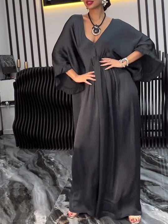 Damen Longmaxikleid mit eleganten Schlagärmel und fließendem Schnitt Heidi-Mode