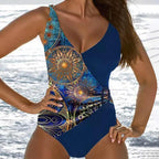 Damen Einteiliger Badeanzug mit asymmetrischem Leo-Muster R&B