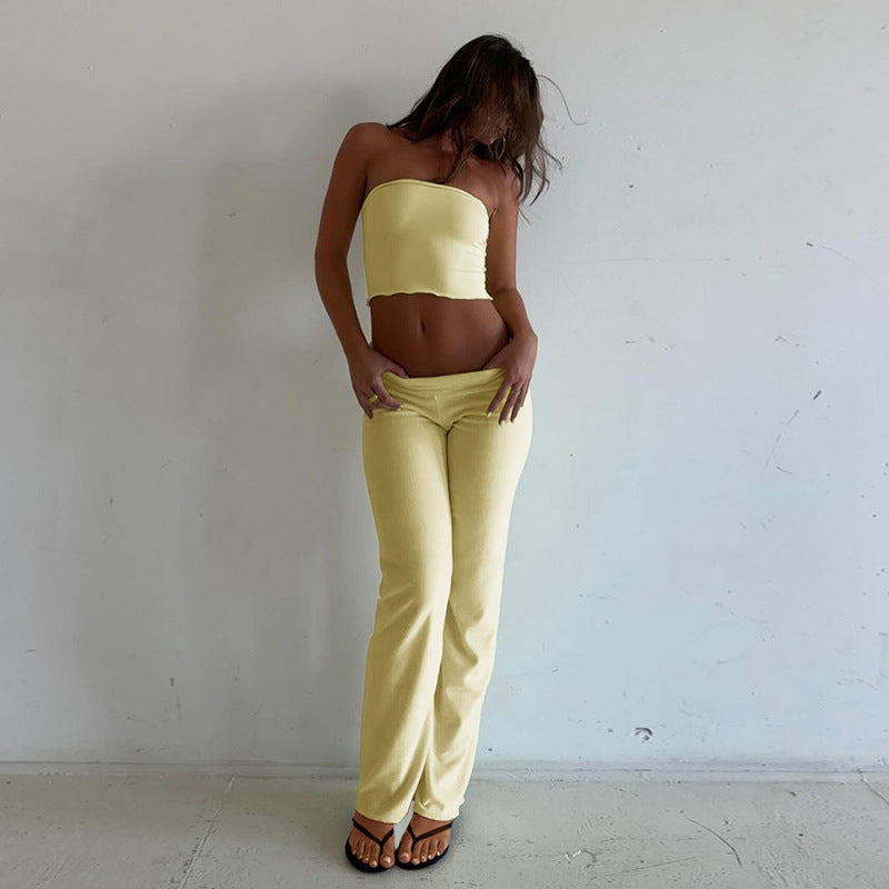 Damen Sommerliches Crop-Top und Palazzo-Hosen Set R&B