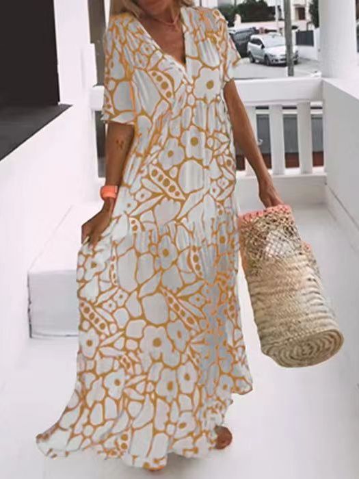 Damen Fließendes Maxikleid mit V-Ausschnitt und floralem Design R&B
