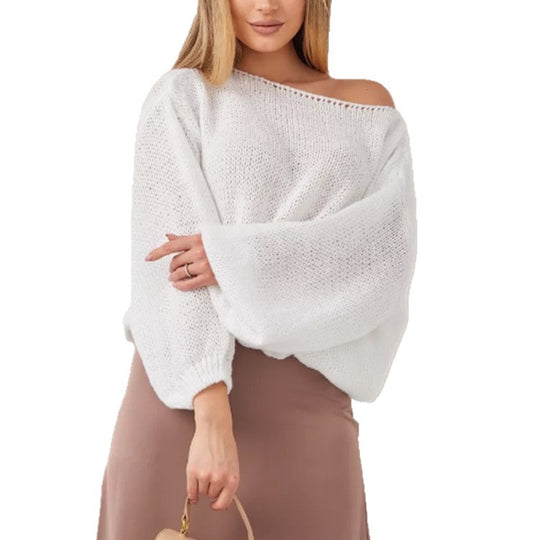Damen Flauschiger Off-Shoulder Pullover mit überschnittenen Schultern R&B
