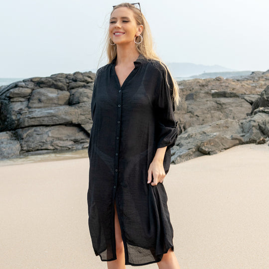 Damen Leichtes Strandhemd mit langer Knopfleiste R&B