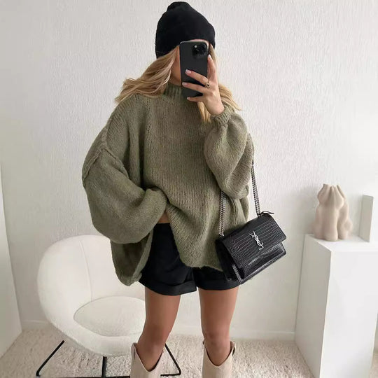 Damen kuscheliger Oversize-Pullover mit weiten Ärmeln und strukturiertem Strick R&B