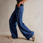 Damen Weite Jeans-Hose mit hohem Bund R&B