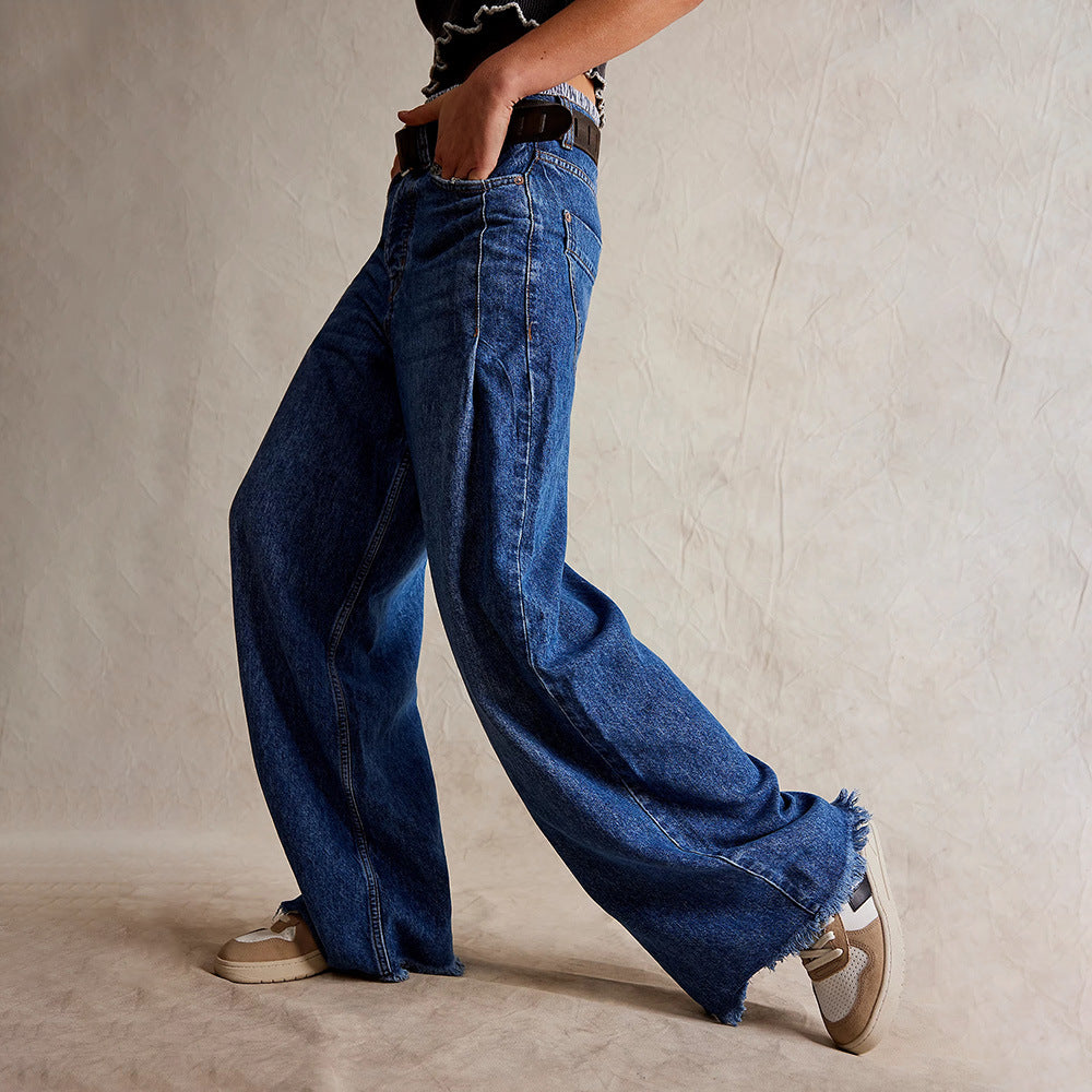 Damen Weite Jeans-Hose mit hohem Bund R&B