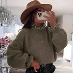 Damen kuscheliger Rollkragenpullover mit weiten Ärmeln und strukturellem Design R&B