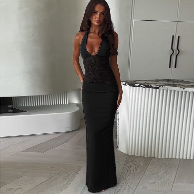 Damen elegantes Maxikleid mit angesagtem Wickeldesign und figurformendem Oberteil EB