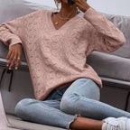 Damen Strickpullover mit V-Ausschnitt und lockerer Passform R&B