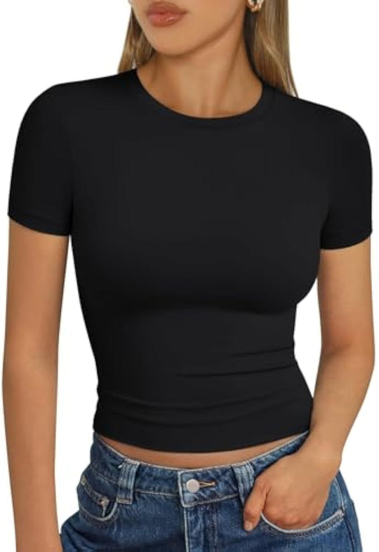 Damen figurbetontes Kurzarmshirt aus elastischem Material R&B