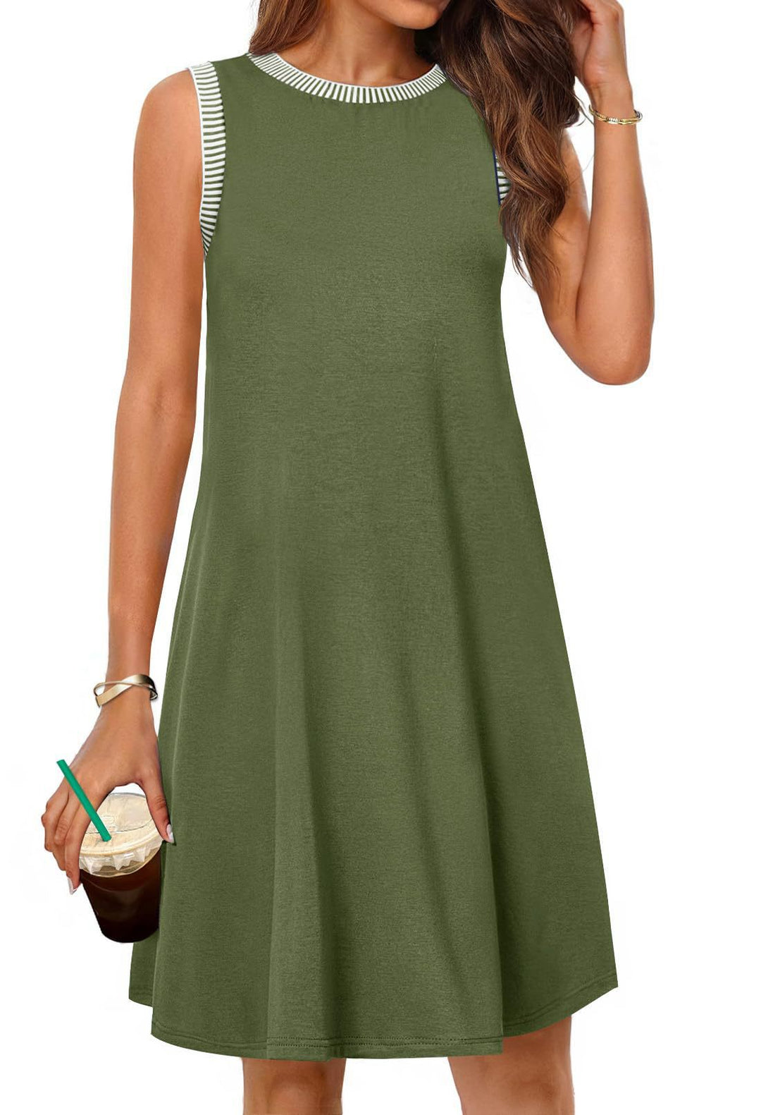 Damen Freizeitkleid mit modischen Streifenarmlöchern und lockerem Schnitt R&B