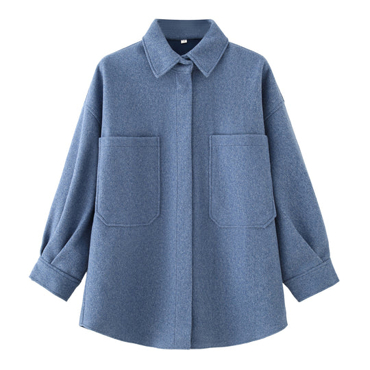 Damen Oversized Hemdjacke aus hochwertigem Wollmix mit praktischen Taschen R&B
