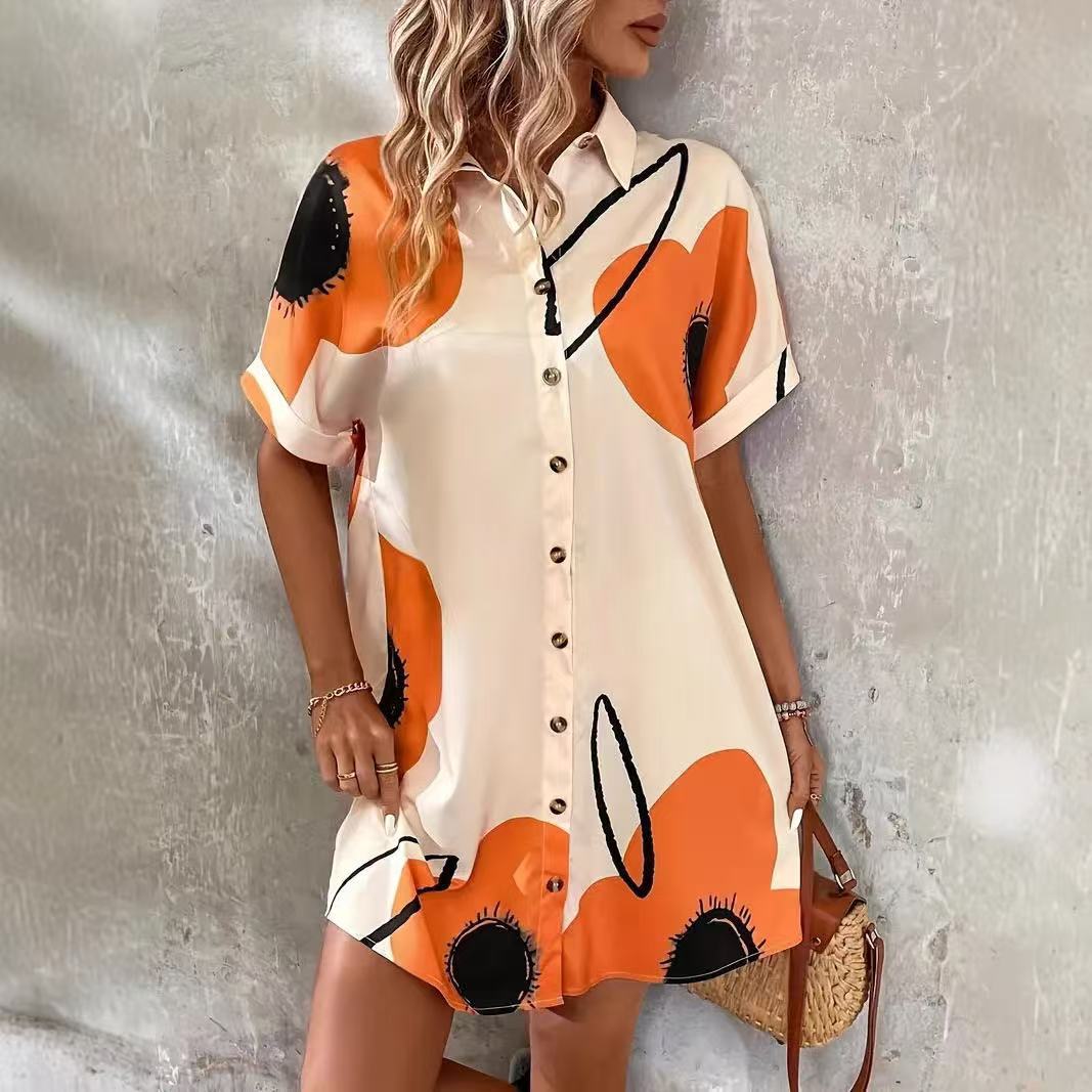 Damen Hemdblusenkleid mit floralen Akzenten und Knopfverschluss R&B
