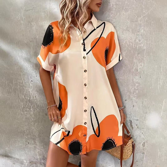 Damen Hemdblusenkleid mit floralen Akzenten und Knopfverschluss R&B