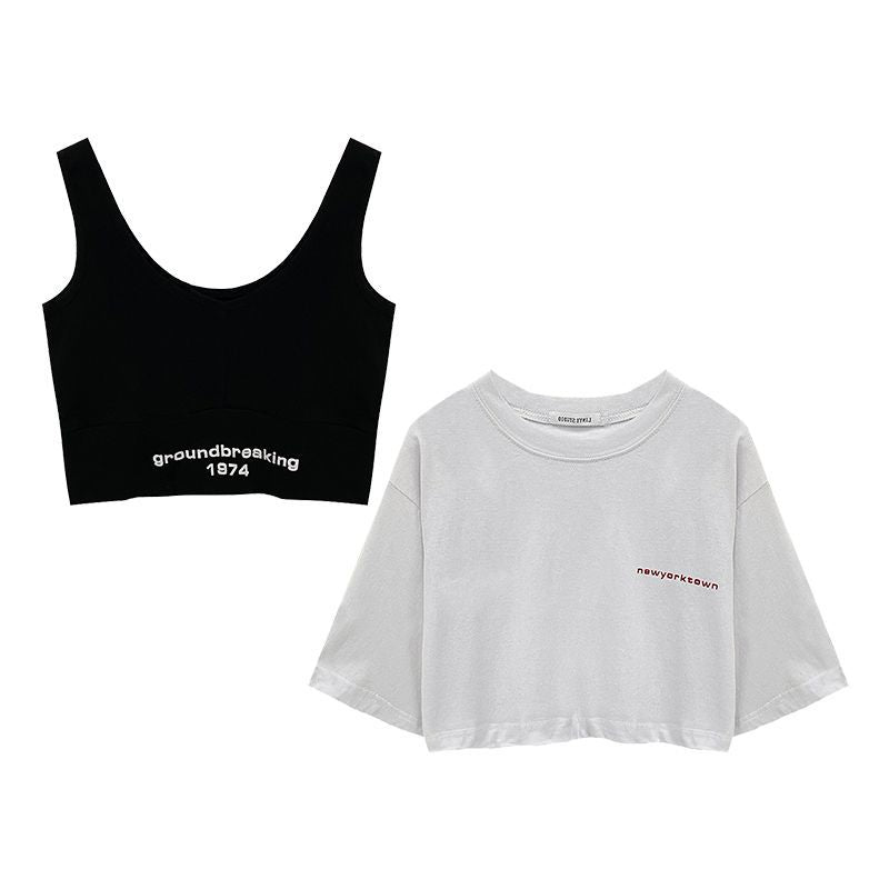Damen Cropped Tanktop mit modernem Schriftzug und figurbetontem Schnitt