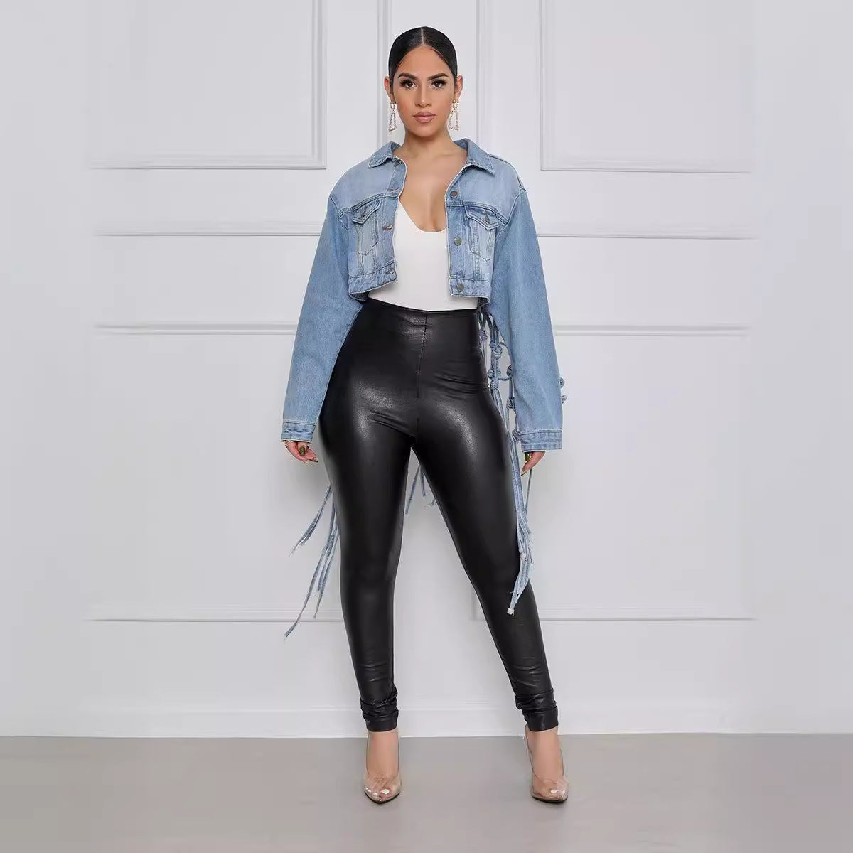 Damen Denimjacke mit einzigartigem Knoten-Detail und lässigem Schnitt R&B