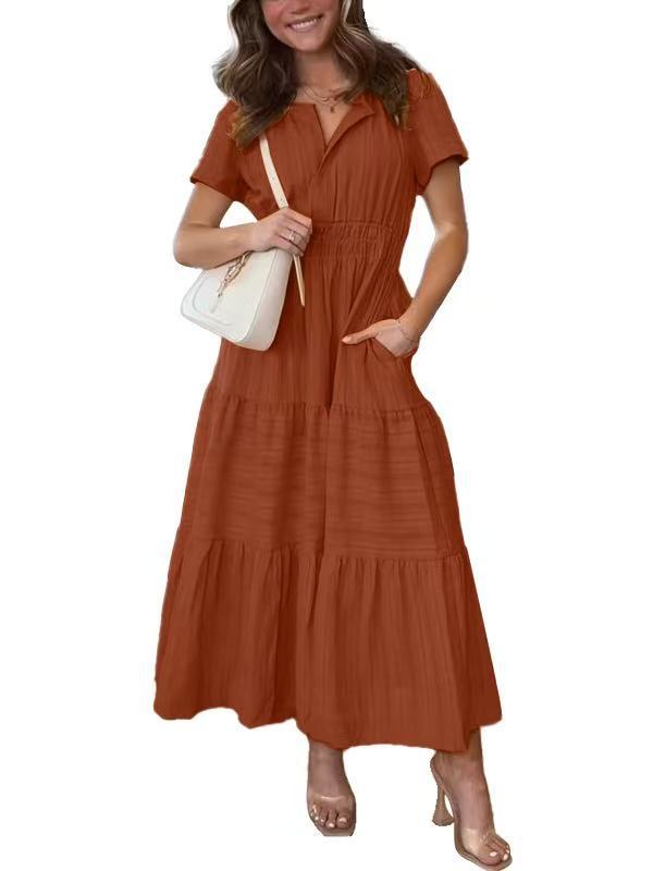 Damen Maxikleid mit elegantem V-Ausschnitt und frisch gerafftem Design R&B