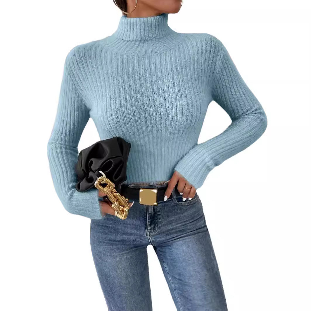 Damen Feinstrickpullover mit Stehkragen und modernem Rippdesign