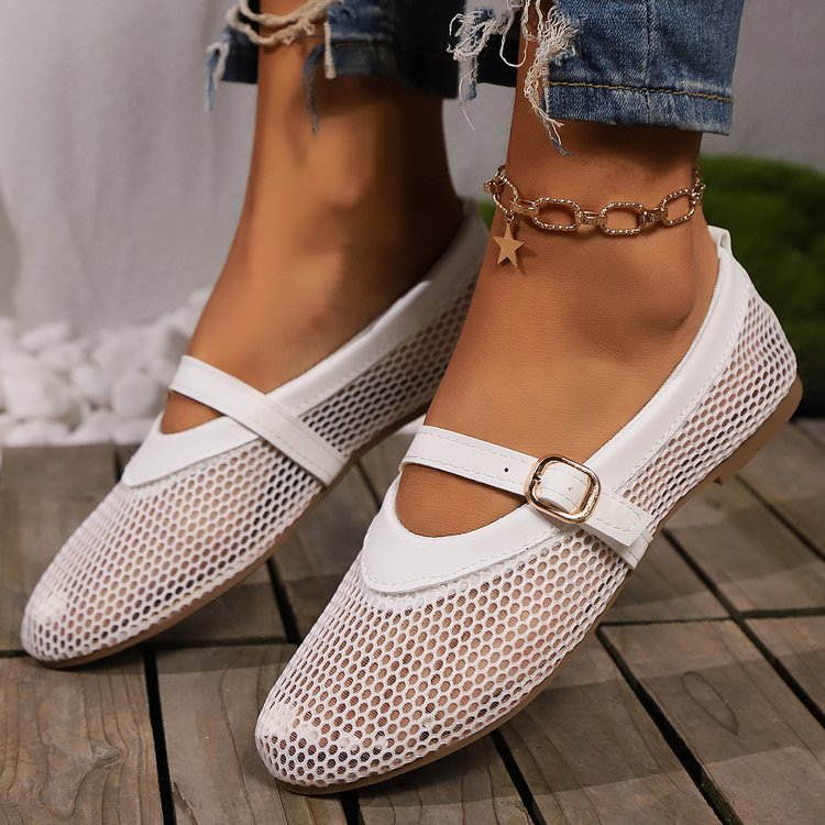 Damen Atmungsaktive Mesh-Ballerinas mit verstellbarem Riemen R&B