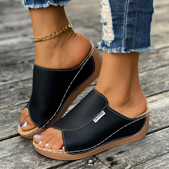 Damen komfortable Wedge-Pantoletten mit elegantem Obermaterial R&B