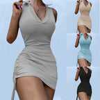 Damen figurbetontes Minikleid mit tiefem V-Ausschnitt und Raffungen R&B