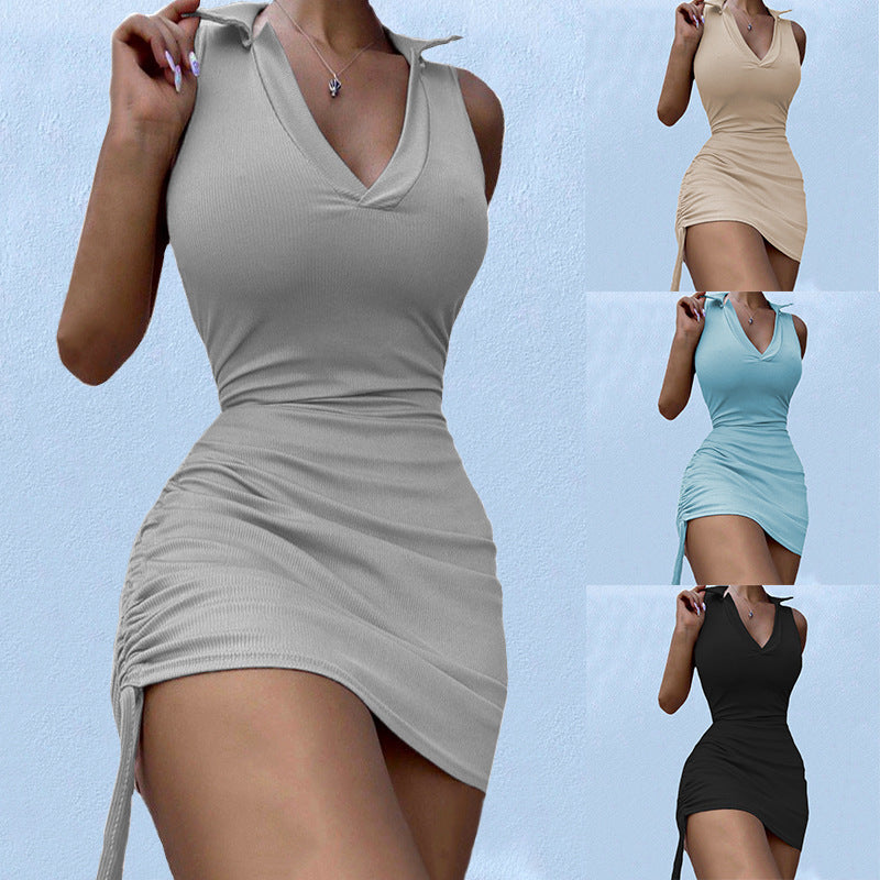 Damen figurbetontes Minikleid mit tiefem V-Ausschnitt und Raffungen R&B