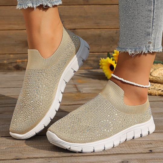 Damen Slip-On Sneakers mit funkelnden Strass-Applikationen R&B