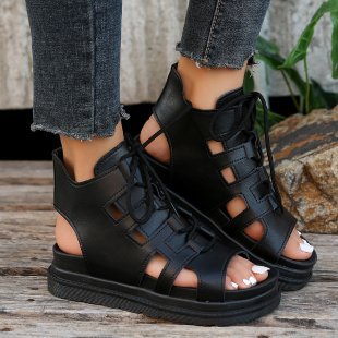 Damen trendige offene Schnürsandalen mit innovativem Cut-Out-Design R&B