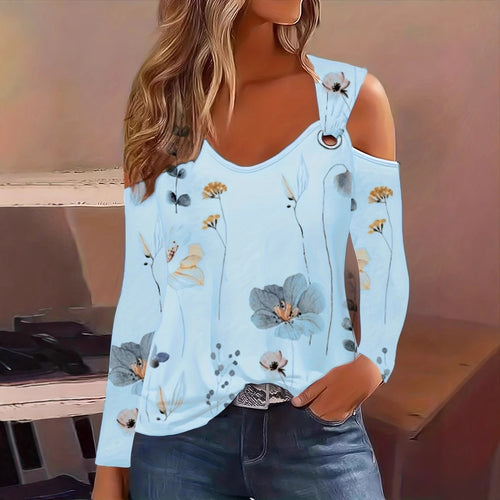 Damen Elegantes Langarmshirt mit kühlem Schulterdesign und floralem Druck R&B