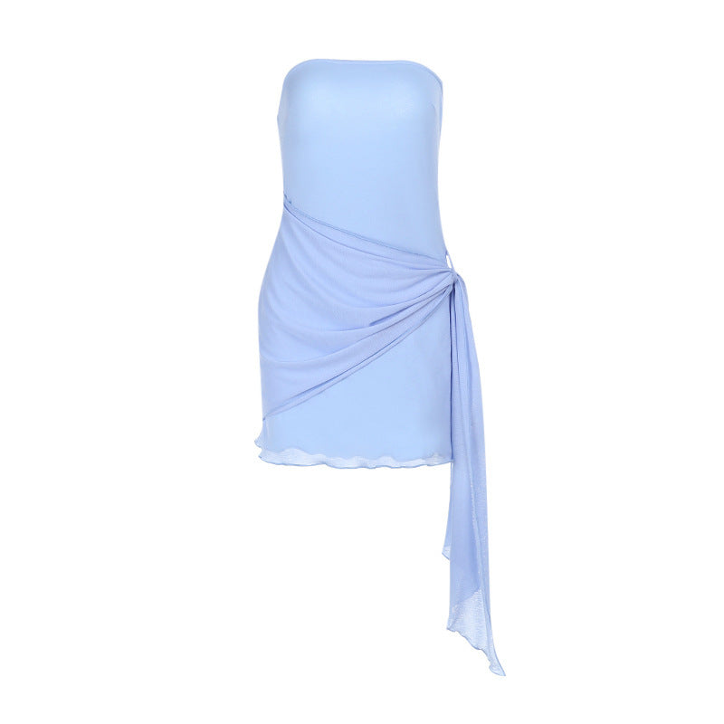 Damen Wickelkleid mit schulterfreiem Design und asymmetrischer Drapierung R&B