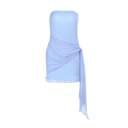 Damen Wickelkleid mit schulterfreiem Design und asymmetrischer Drapierung R&B