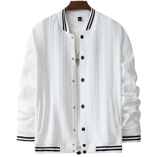 Herren sportliche Collegejacke mit strukturierter Oberfläche und modernen Kontraststreifen R&B