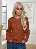 Damen Strickpullover mit Zopfmuster und weitem Ausschnitt R&B