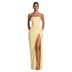 Damen Elegantes Langarm Abendkleid mit asymmetrischer Drapierung und schmalem Schlitz EB
