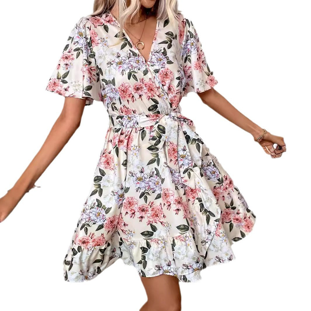 Damen Wickelkleid mit floralen Mustern und Rüschendetails R&B