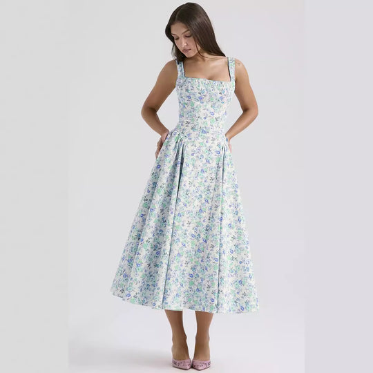 Damen Midi-Kleid mit floralem Muster und angeschnittenem Rock R&B