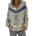 Damen lässiger Kuschel-Hoodie mit tiefem V-Ausschnitt und teilweisen Glitzer-Details R&B