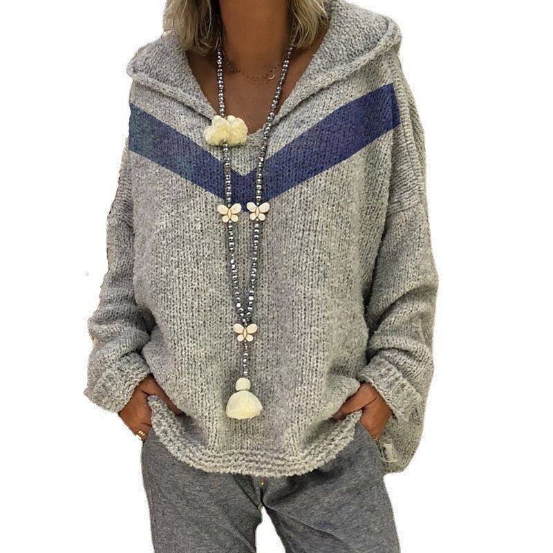 Damen lässiger Kuschel-Hoodie mit tiefem V-Ausschnitt und teilweisen Glitzer-Details R&B