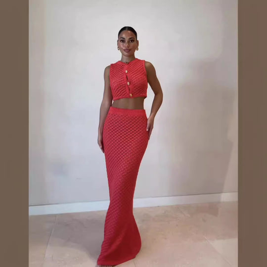 Damen-Set mit hautschmeichelndem Crop-Top und langem Rock R&B