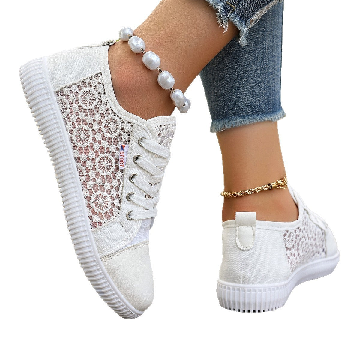 Damen Sneakers mit floraler Spitze und leichter Sohle R&B